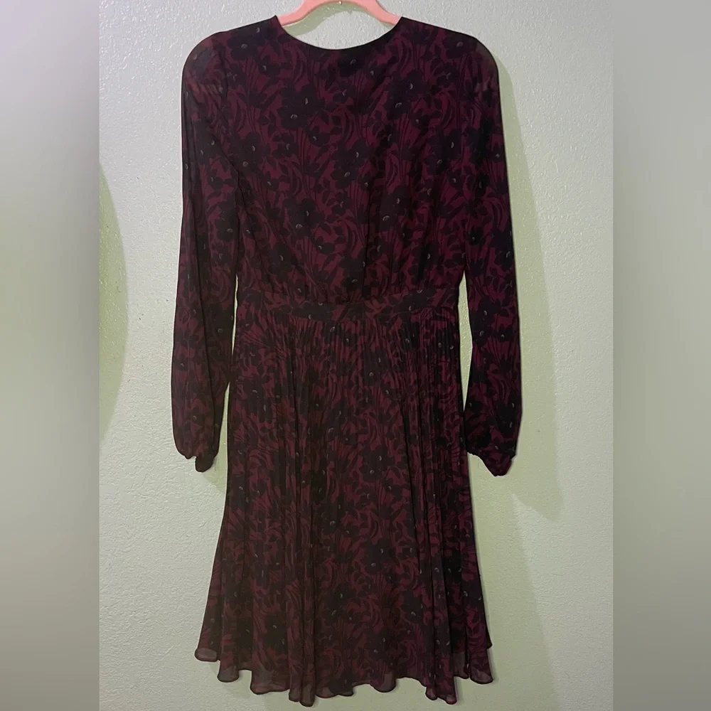 Ann Taylor Burgundy and Black Floral Long Sleeve Dress